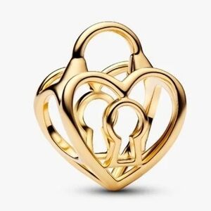 Authentic NEW Pandora Openwork Heart Padlock Charm 14KGP
